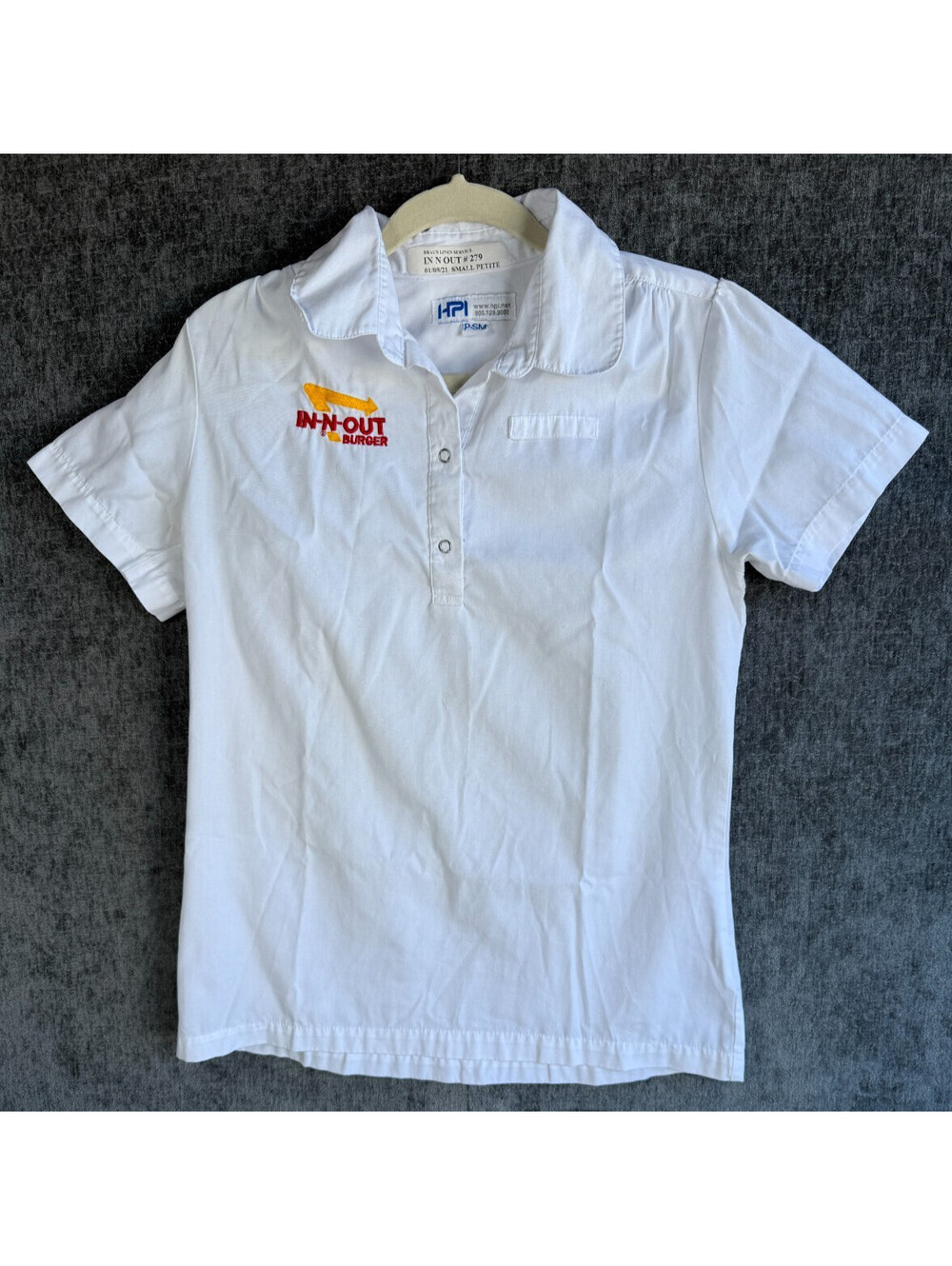 Womens Sz Petite Small In-N-Out Burger Shirt White HPI Workwear Cook Chef
